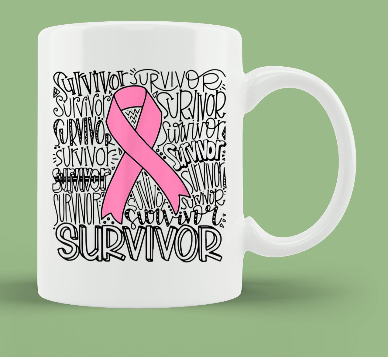 Skitongift Ceramic Novelty Coffee Mug Breast Cancer Survivor Fighter Pink Ribbon Strong Women Mug