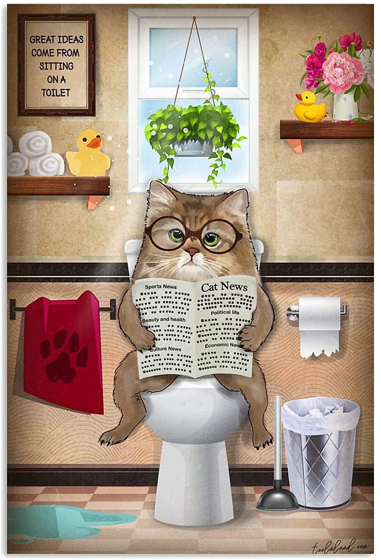 British Long Hair Cat Read Newspaper Toilet Bathroom Funny