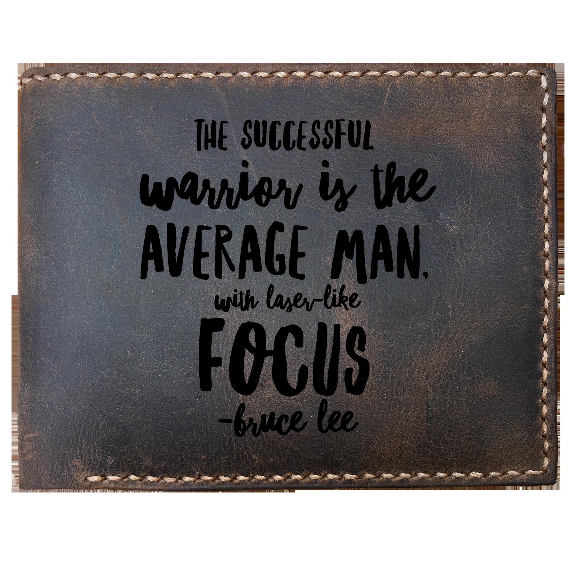 Skitongifts Funny Custom Laser Engraved Bifold Leather Wallet For Men, Bruce Lee Quote The Successful Warrior Is The Average Man