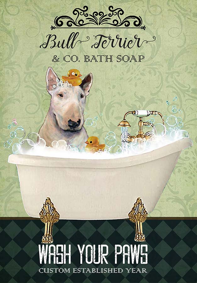 Bull Terrier Dog In Bathtub Bath Soap Established Wash Your Paws TT0309