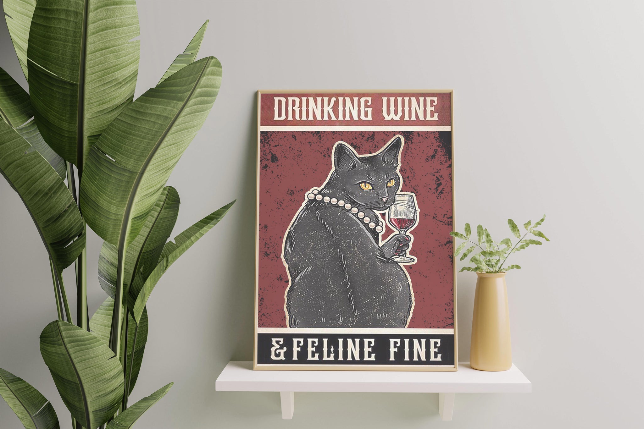 Cat Drinking Wine And Feline Fine TT217