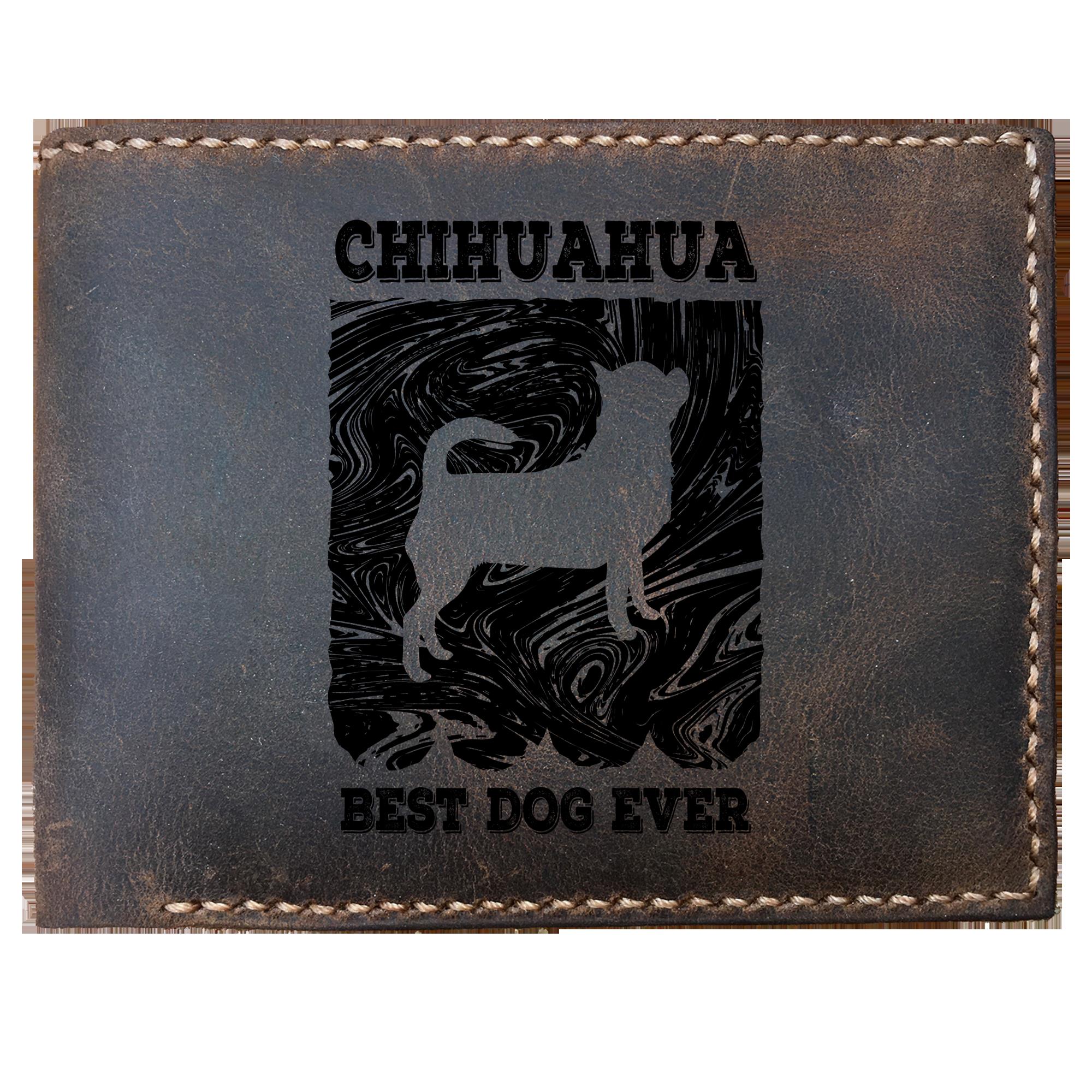Skitongifts Funny Custom Laser Engraved Bifold Leather Wallet For Men, Chihuahua Best Dog Ever Vintage For Dog Lover