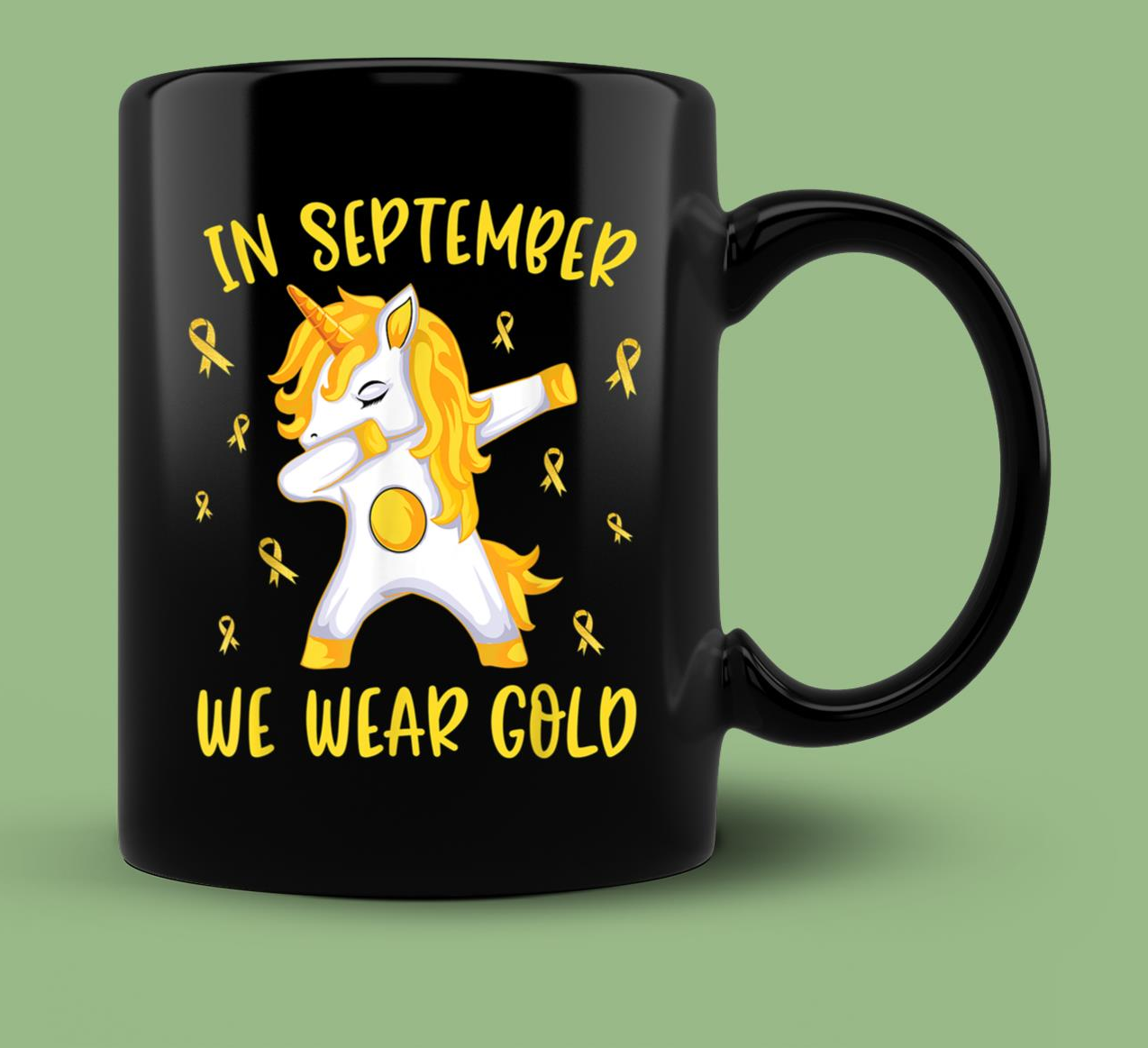 Skitongift Ceramic Novelty Coffee Mug Childhood Cancer Awareness Mug In September We Wear Gold Unicorn