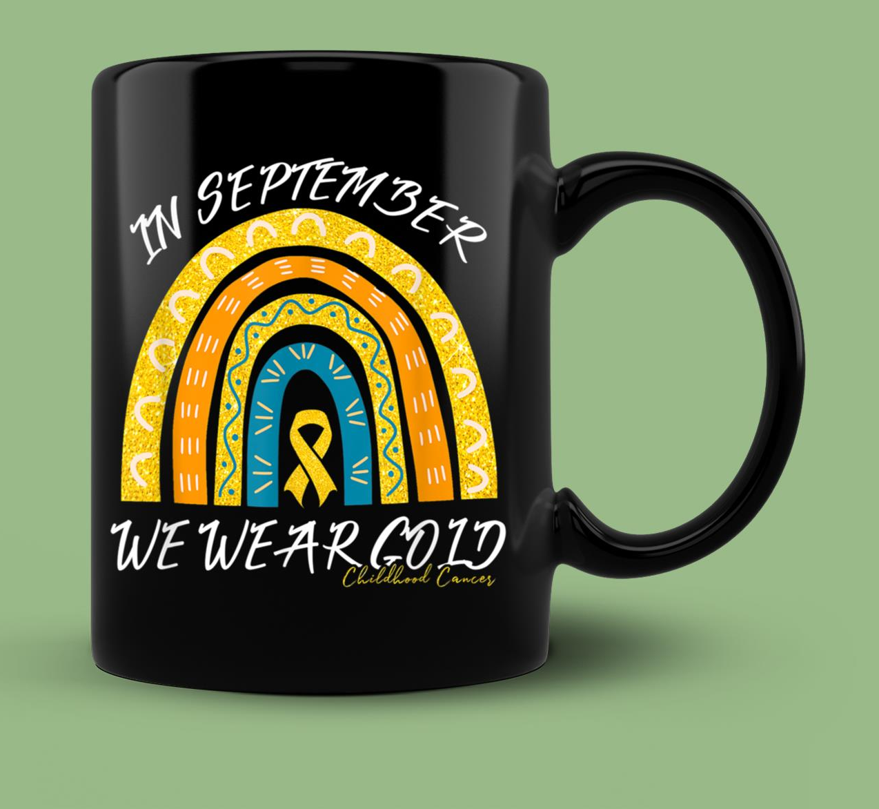 Skitongift Ceramic Novelty Coffee Mug Childhood Cancer Awareness Mug In September We Wear Rainbow