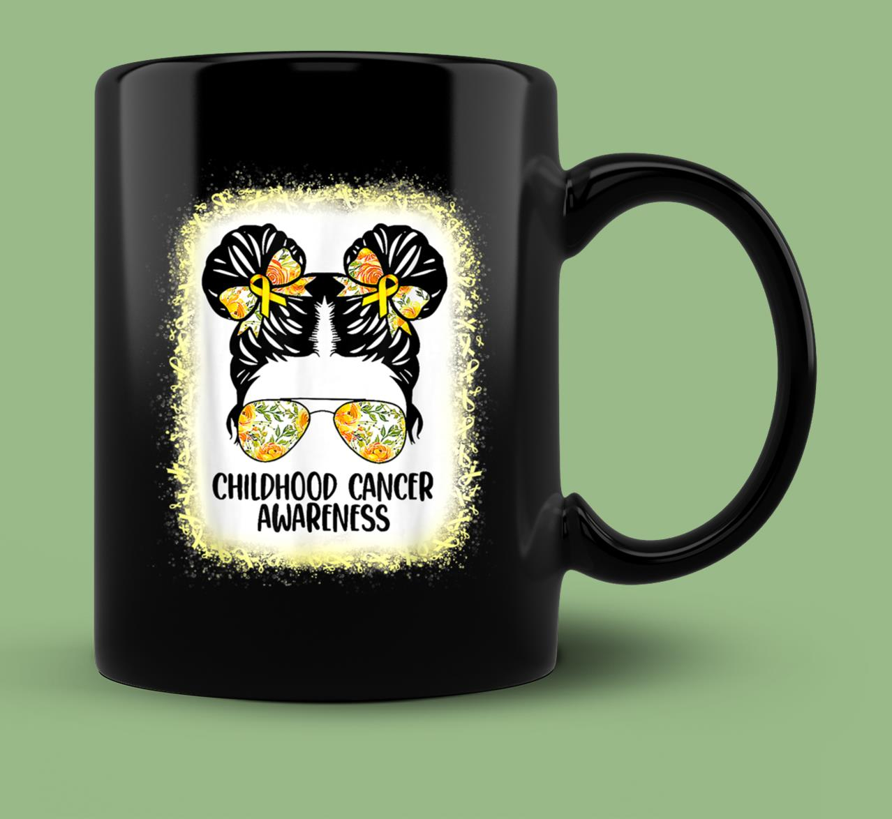 Skitongift Ceramic Novelty Coffee Mug Childhood Cancer Awareness Shirt Messy Bun Gold Ribbon