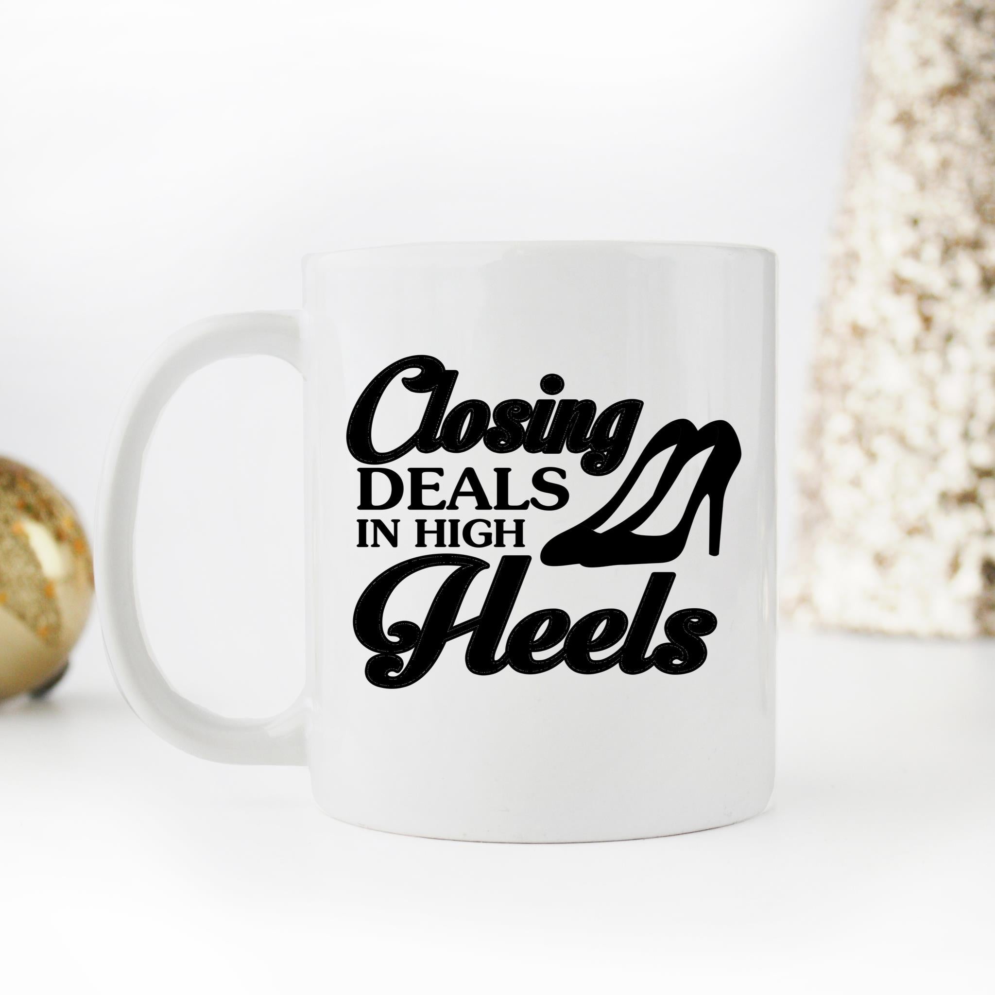 Skitongifts Funny Ceramic Novelty Coffee Mug Closing Deals In High Heels Funny Realtor Ideas lgZE9ku