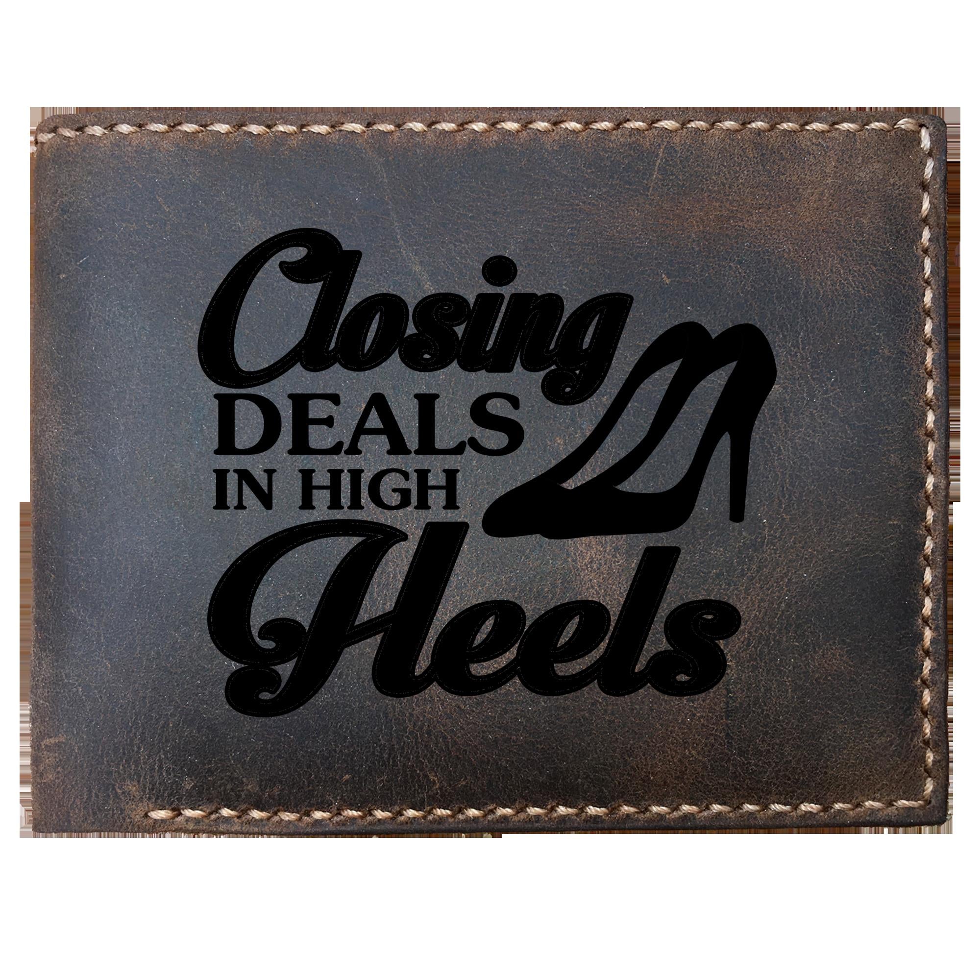 Skitongifts Funny Custom Laser Engraved Bifold Leather Wallet For Men, Closing Deals In High Heels Funny Realtor Ideas