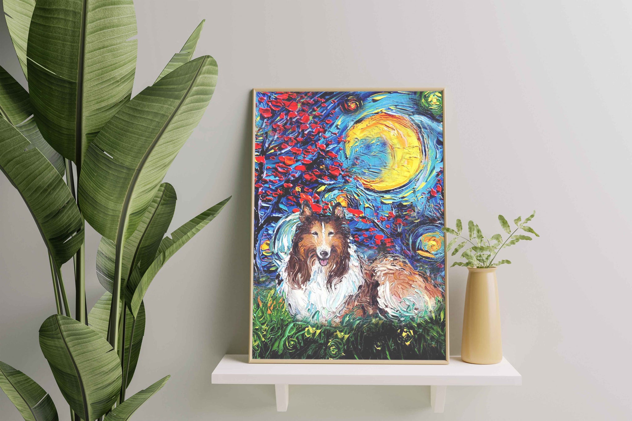 Skitongifts Poster No Frame, Wall Art, Home Decor Collie Dog Starry Night Style Halloween-TT1008