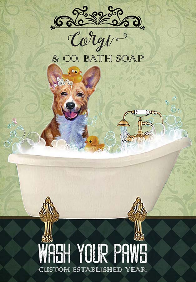 Corgi Dog In Bathtub Bath Soap Established Wash Your Paws TT0309