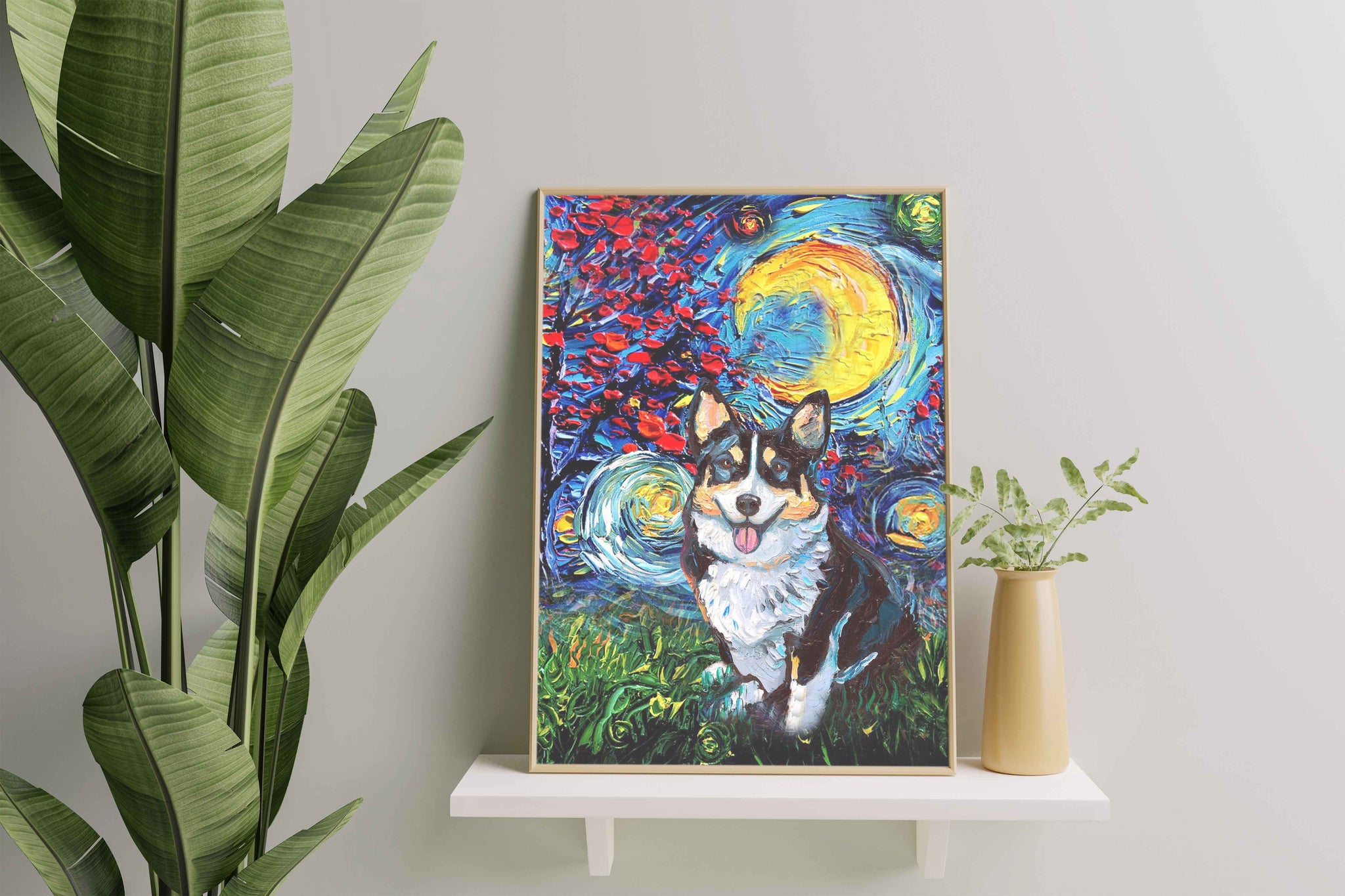 Skitongifts Poster No Frame, Wall Art, Home Decor Corgi Dog Starry Night Style Halloween-TT1008
