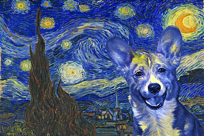 Corgi Dog Van Gogh Style Starry Night-TT0409