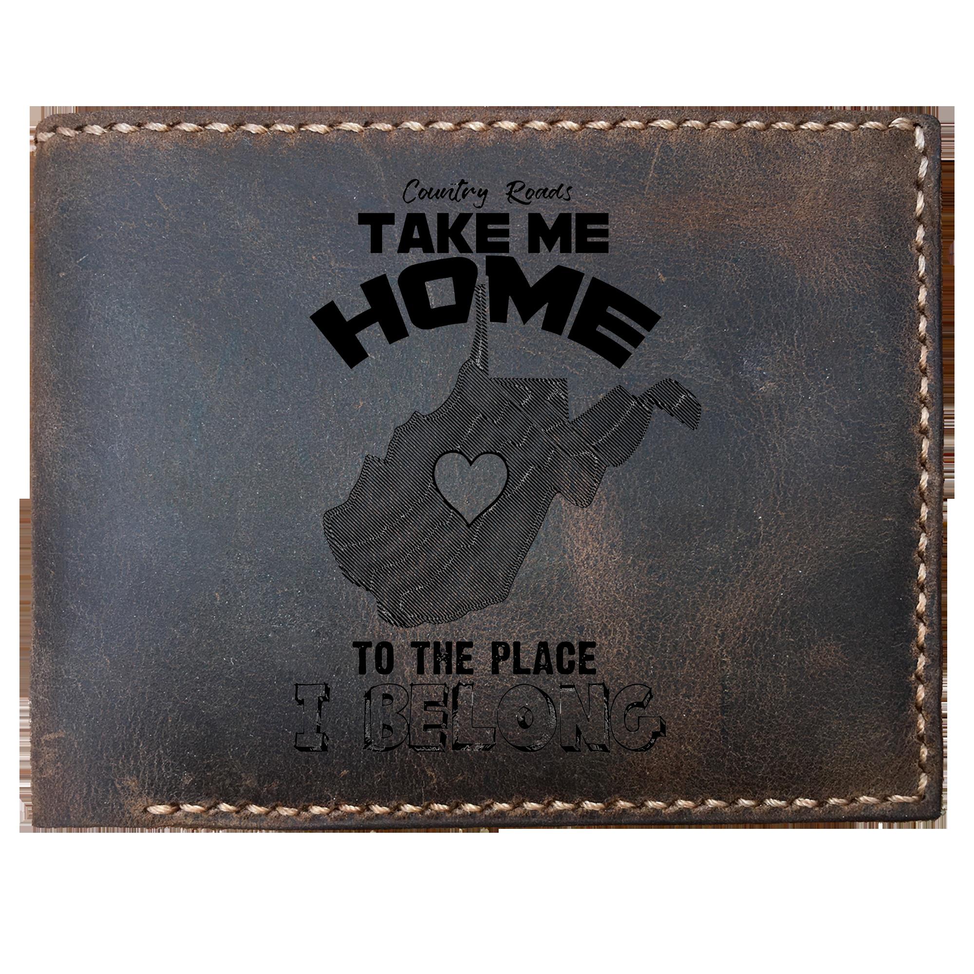 Skitongifts Funny Custom Engraved Bifold Leather Wallet For Men, Country Roads Take Me Home To The Place I Belong, State Wv For West Virginia Pride