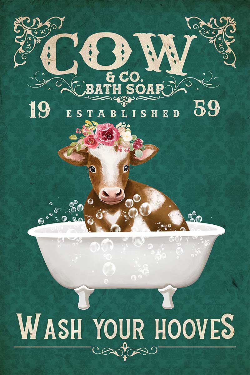 Skitongifts Wall Decoration, Home Decor, Decoration Room Cow Wash Your Hooves Bathroom Decoration-TTK2207