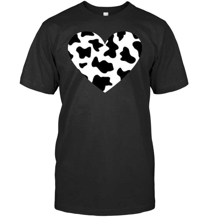 Skitongift-Cow-Print-Black--White-Print-Heart-T-Shirt-Funny-Shirts-Hoodie-Sweater-Short-Sleeve-Casual-Shirt