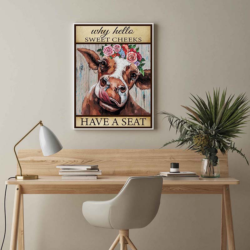 Skitongifts Wall Decoration, Home Decor, Decoration Room Cow and Flower Why Have A Seat-TT0404