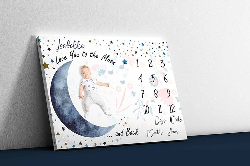 Wall Decoration, Home Decor, Decoration Room Custom Name Love You Moon Back Baby Monthly Milestone For Newborn Age Month Growth-TT2411