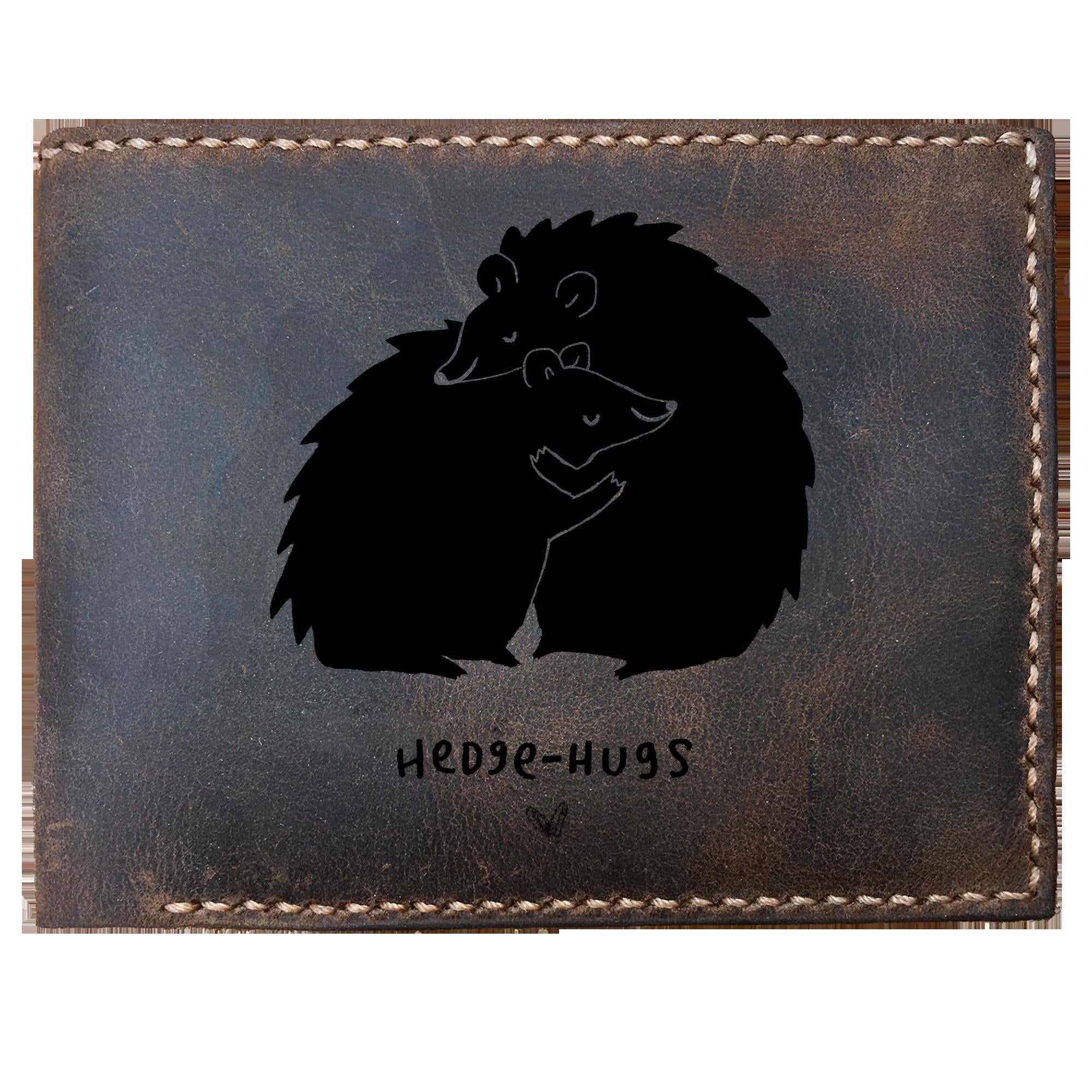 Skitongifts Funny Custom Laser Engraved Bifold Leather Wallet For Men, Cute Cartoon Hedgehog Hugs