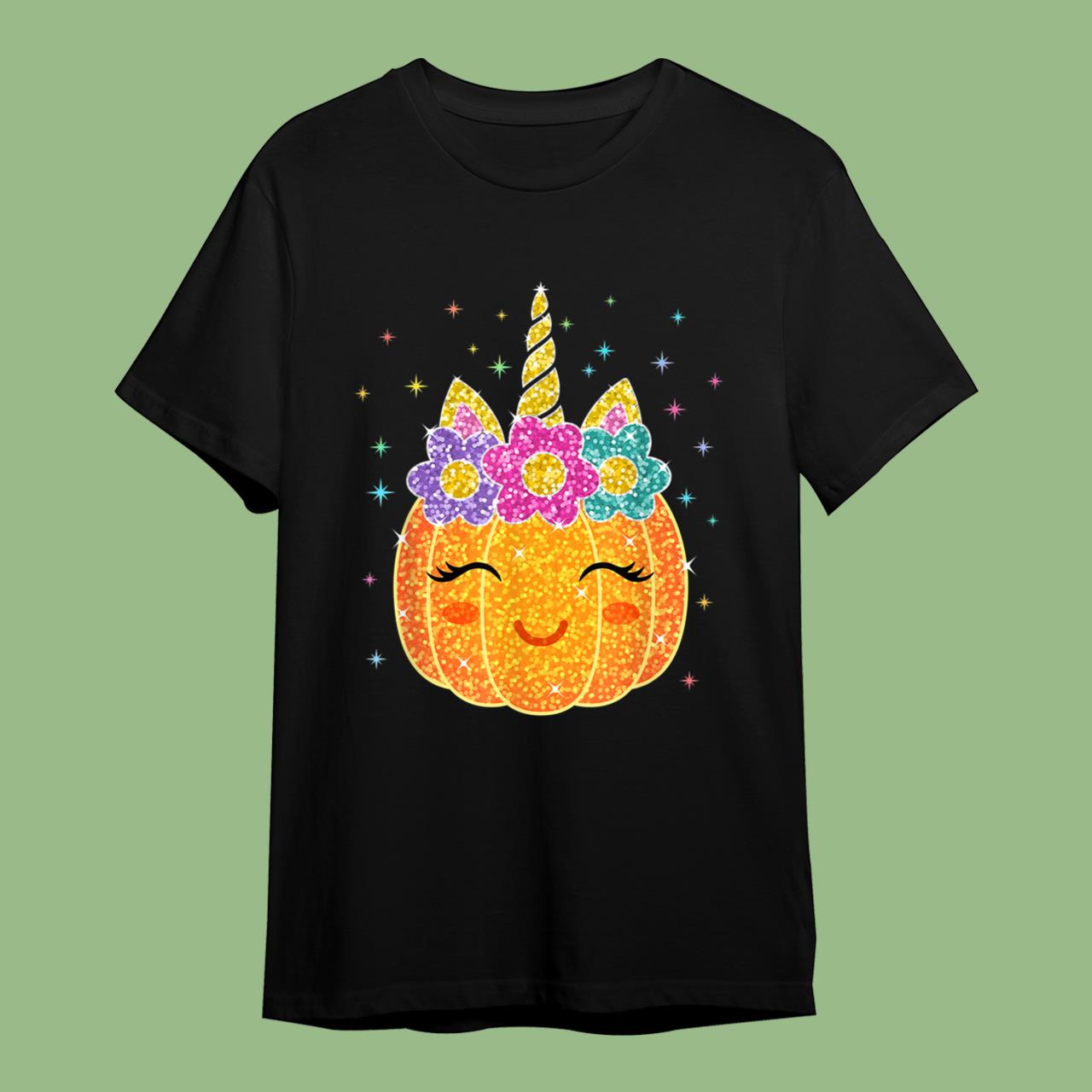Skitongift Cute Unicorn Pumpkin Halloween Thanksgiving T-Shirt