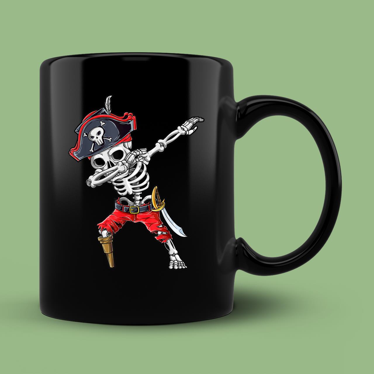 Skitongift Spooky Ceramic Novelty Coffee Mug Dabbing Skeleton Pirate Halloween Mug