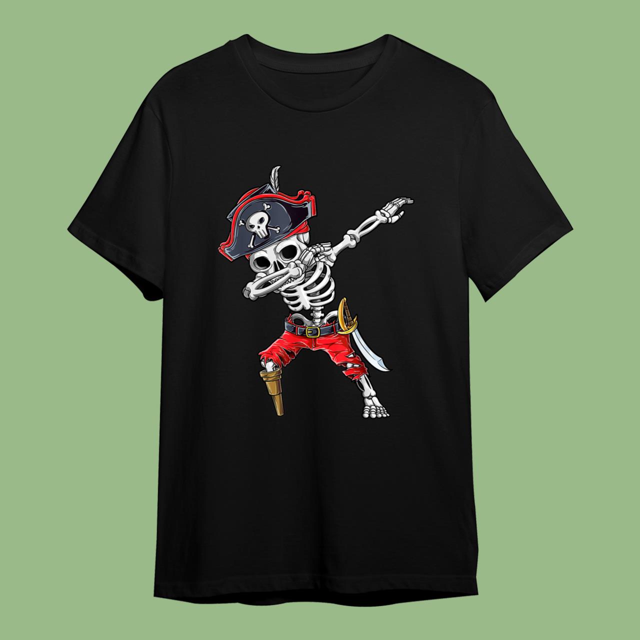 Skitongift Dabbing Skeleton Pirate Halloween T Shirt