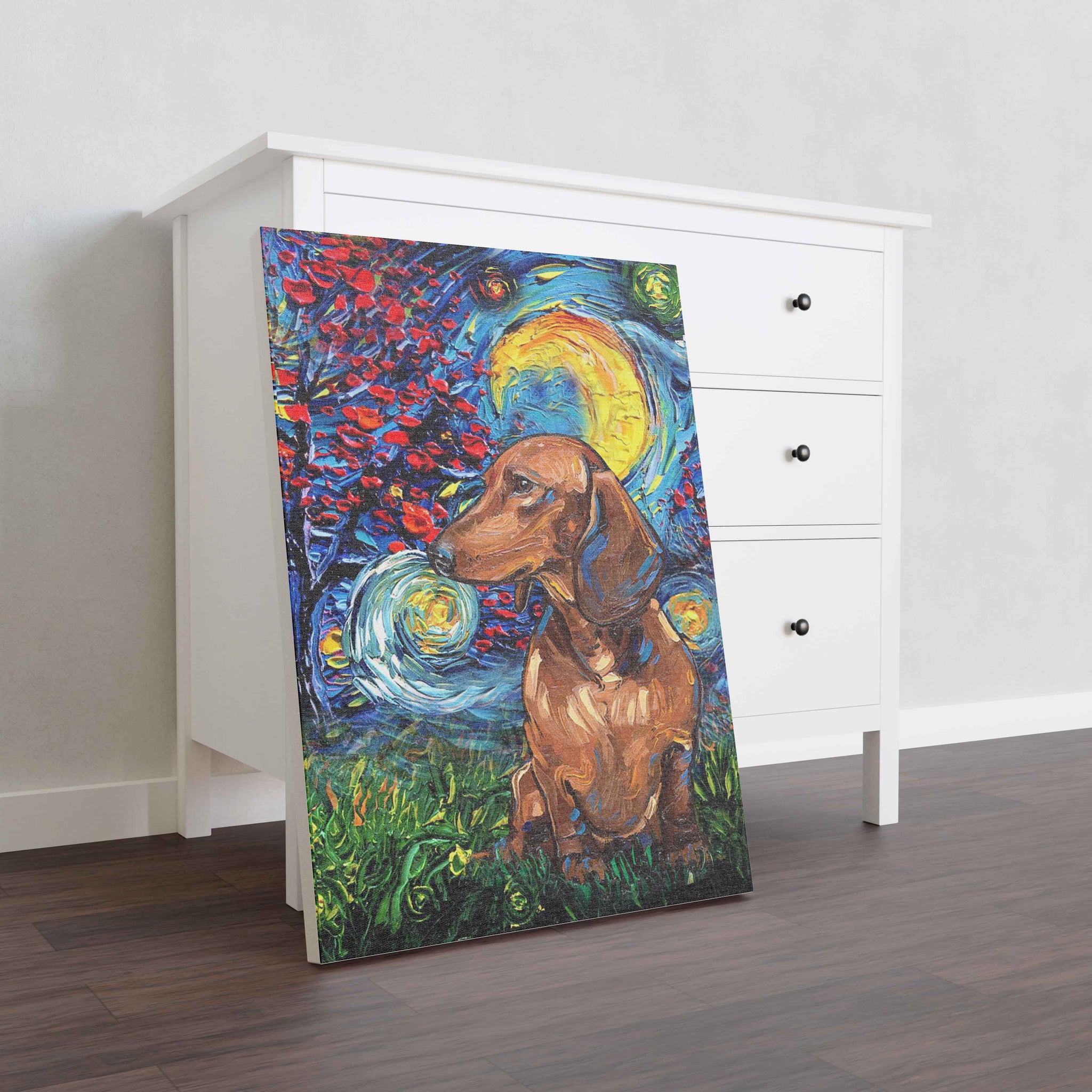 Skitongifts Poster No Frame, Wall Art, Home Decor Dachshund Dog Starry Night Style Halloween-TT1008