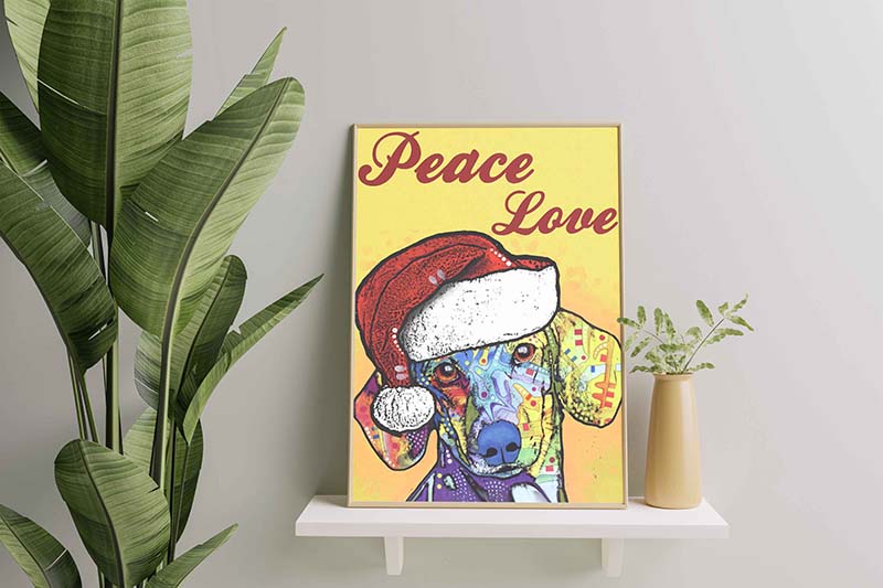Skitongifts Wall Decoration, Home Decor, Decoration Room Dachshund Peace Love On Christmas TT0110