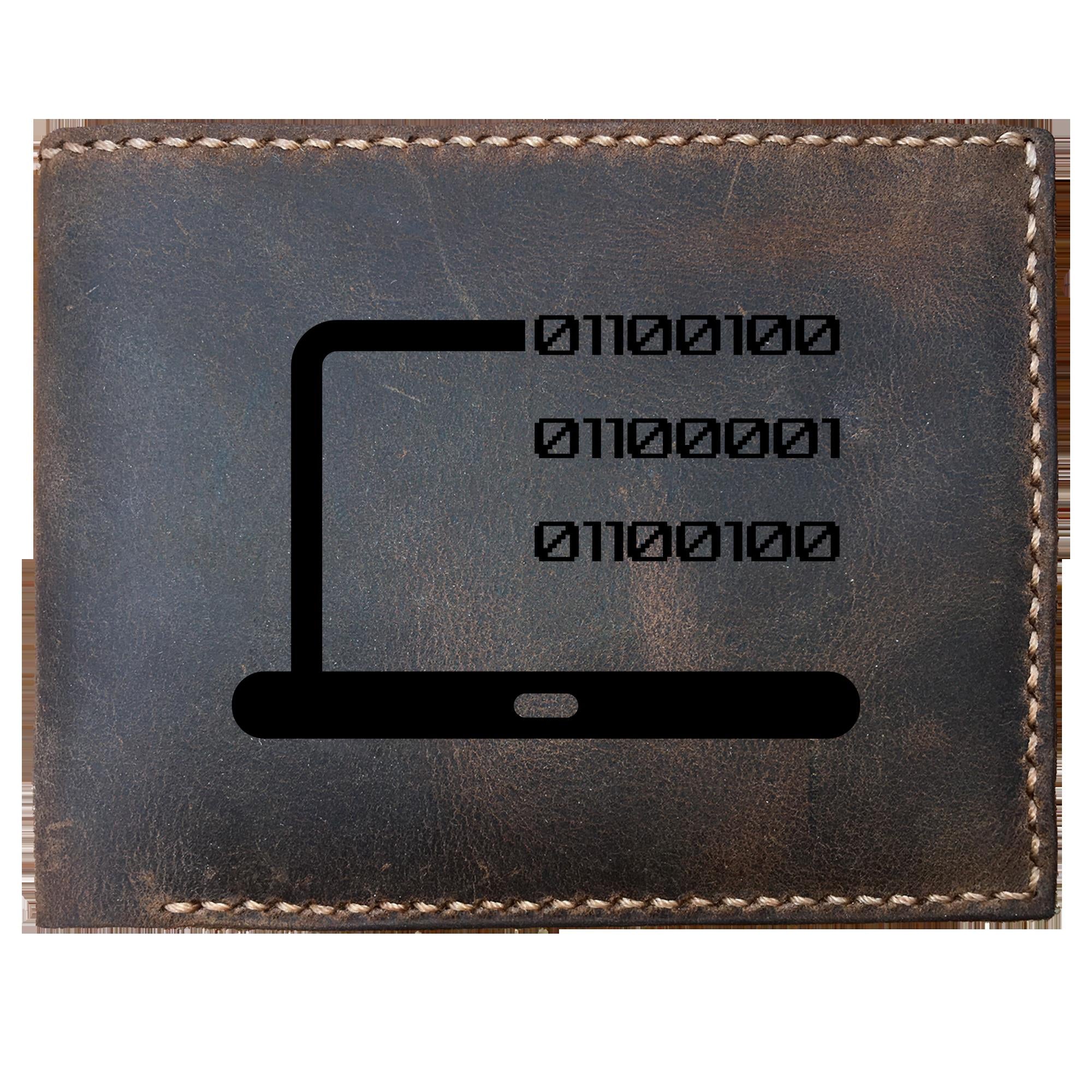 Skitongifts Funny Custom Laser Engraved Bifold Leather Wallet For Men, Dad In Binary Code,Programmer,Developers,Coder,Coding,Fathers