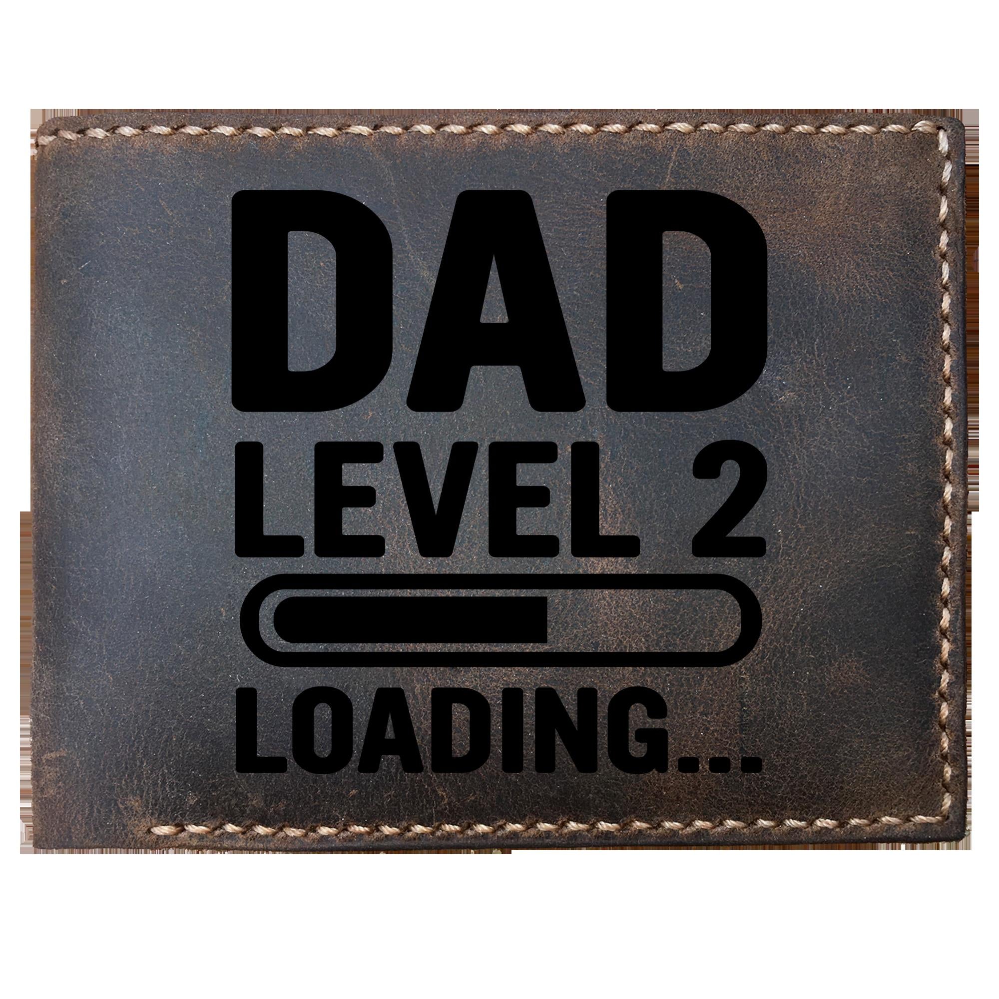 Skitongifts Funny Custom Laser Engraved Bifold Leather Wallet For Men, Dad Level 2 Loading Funny Second Time Dad Gamer Father Day
