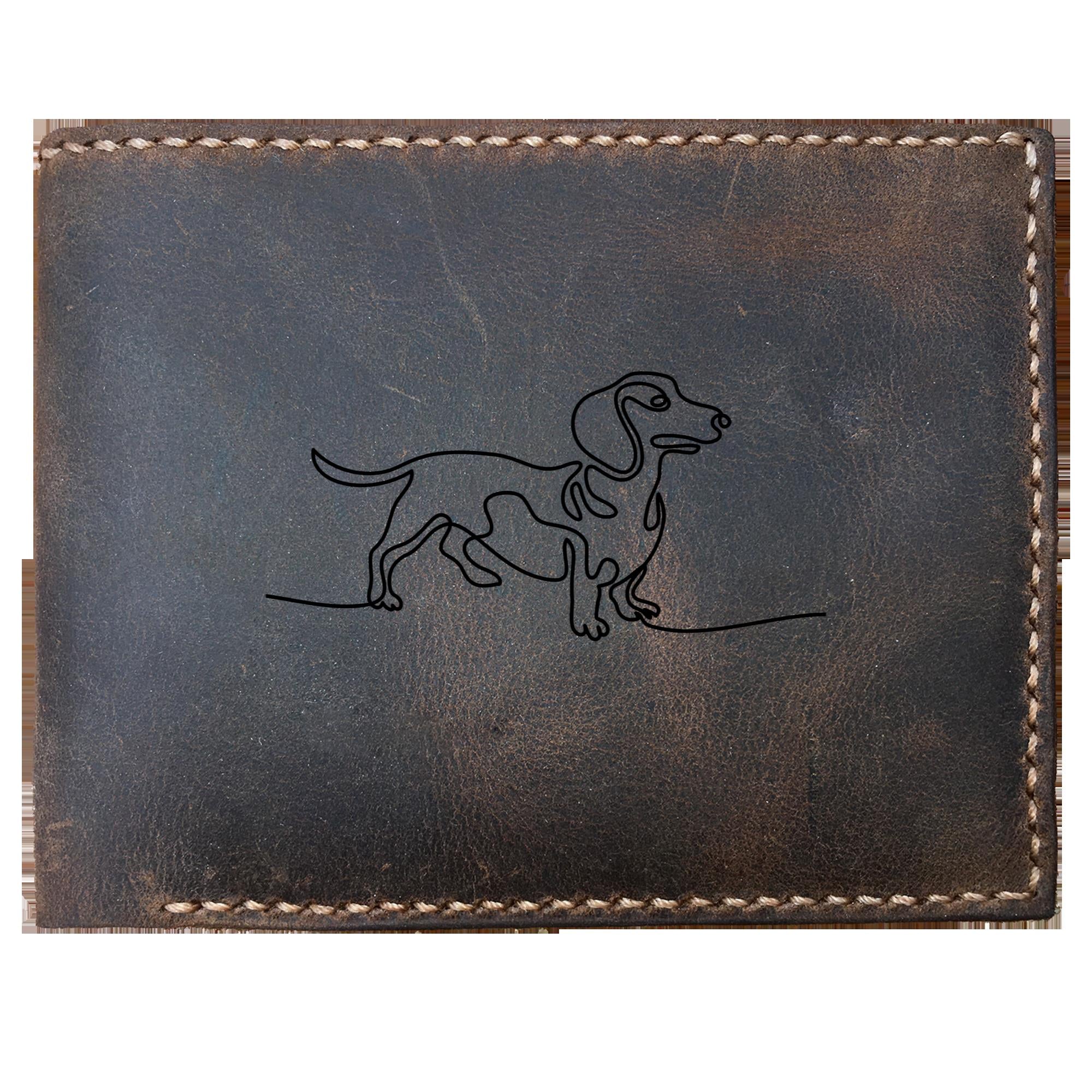 Funny Skitongifts Custom Laser Engraved Bifold Leather Wallet Vintage Daschund Wiener Dog Sausage
