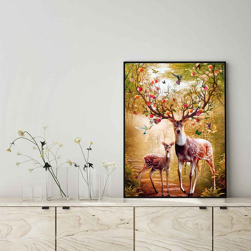 Skitongifts Wall Decoration, Home Decor, Decoration Room Deer Mother Baby Seasons Change TT1203