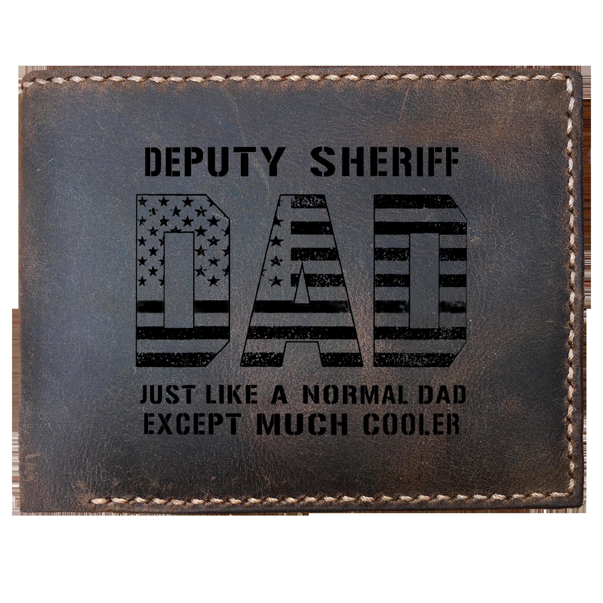 Skitongifts Funny Custom Laser Engraved Bifold Leather Wallet For Men, Deputy Sheriff Dad Is Serve Protect Thin Blue Line