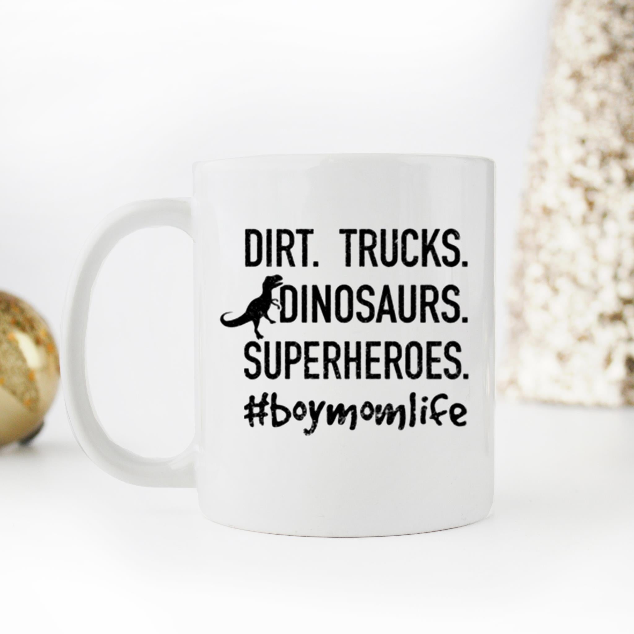 Skitongifts Funny Ceramic Novelty Coffee Mug Dirt Trucks Dinosaurs Superheroes Boy Mom Life UHlm6ax