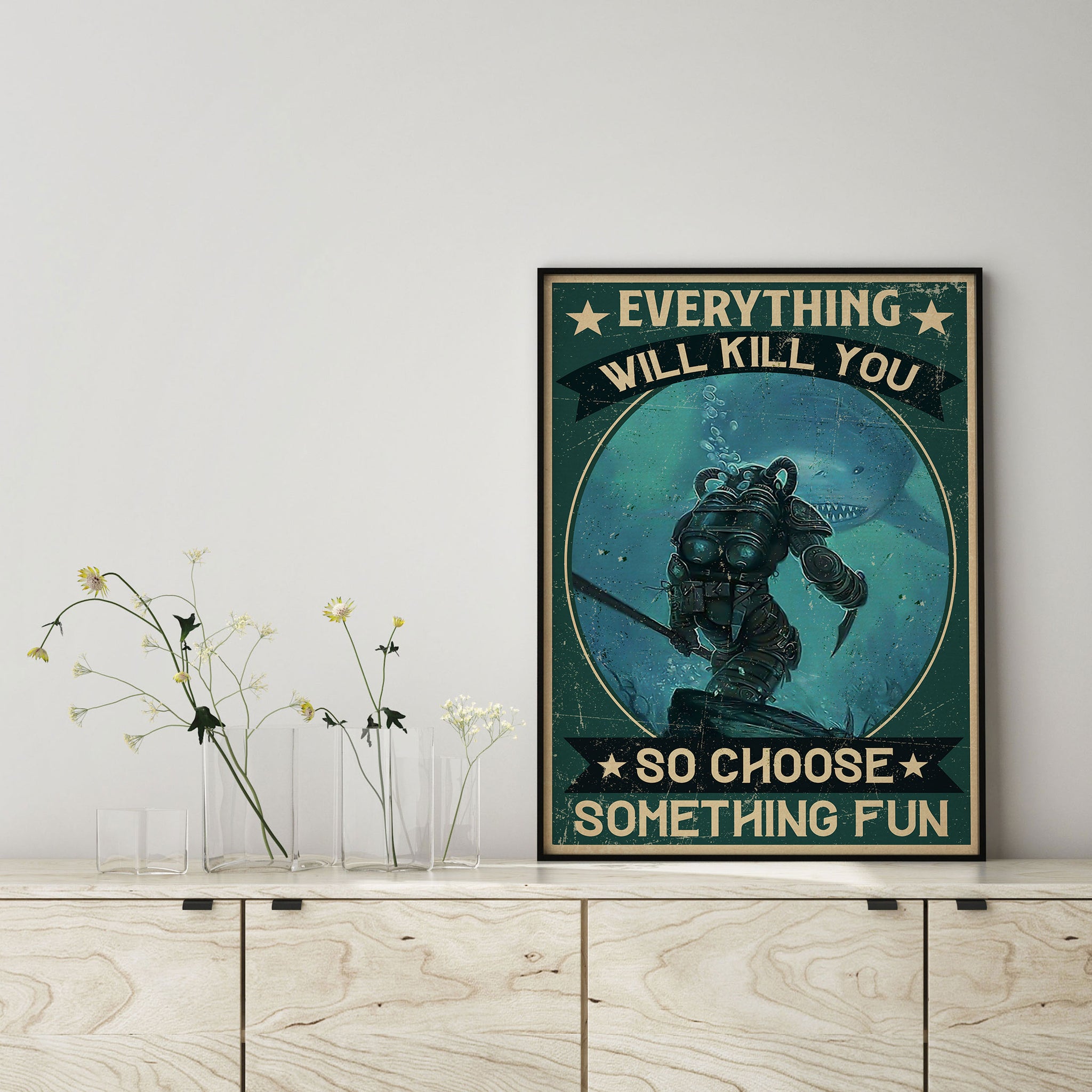 Diver And Shark Everything Will Kill You So Choose Something Fun Vertical MH247