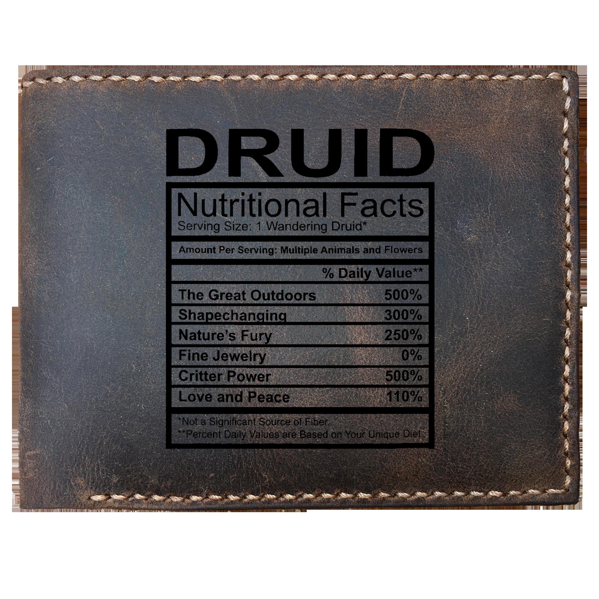 Skitongifts Funny Custom Laser Engraved Bifold Leather Wallet For Men, Dnd Druid Nutritional Facts