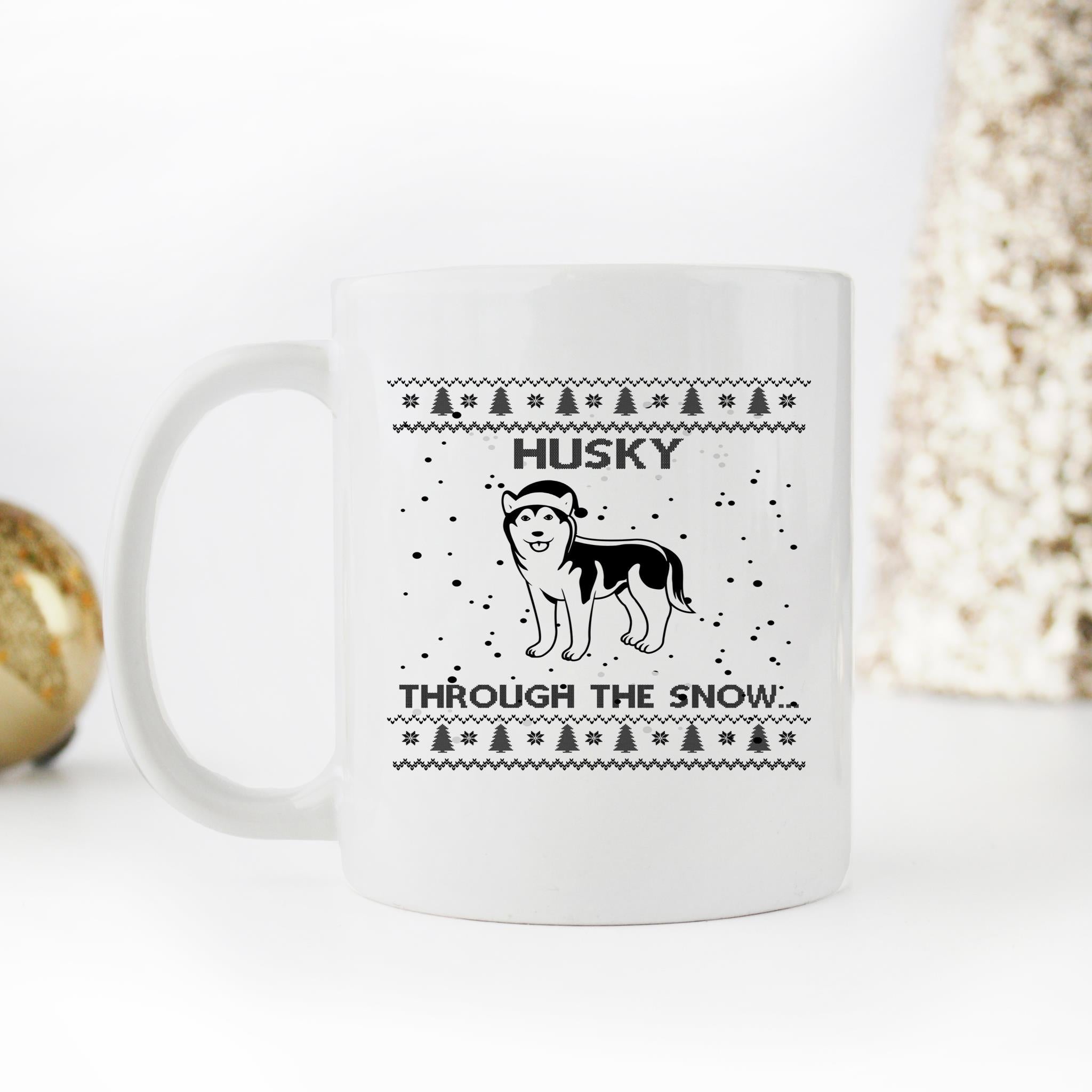 Skitongifts Funny Ceramic Novelty Coffee Mug Dog Lover Christmas Husky Through The Snow QTsFuMd