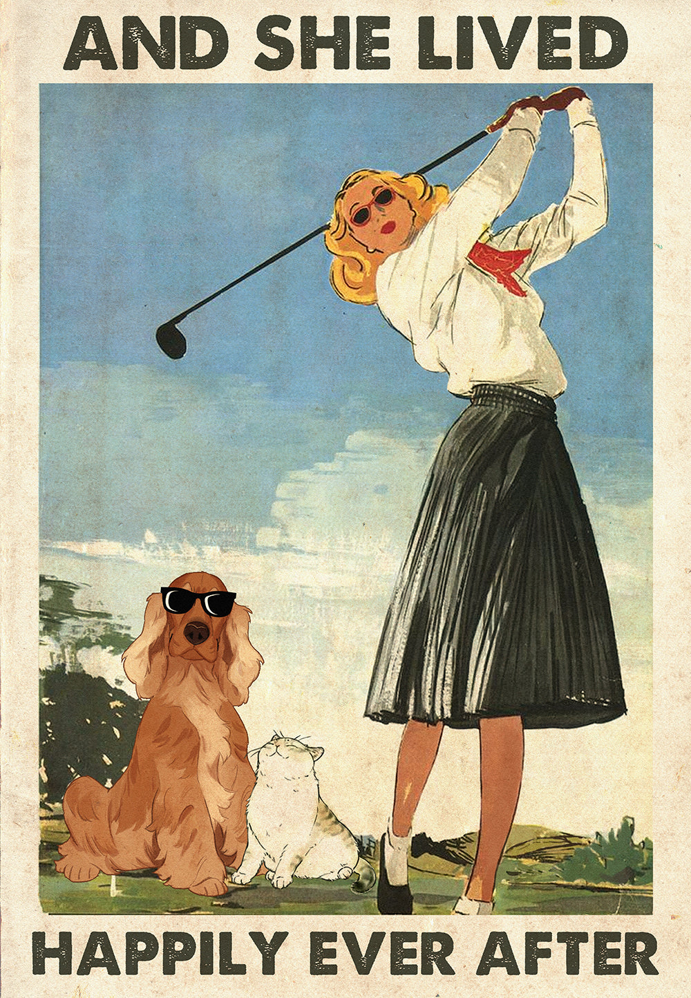 Dog And Cat Golf Course Girl Lived Happily