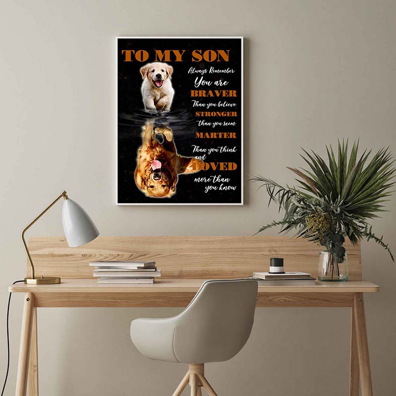 Skitongifts Wall Decoration, Home Decor, Decoration Room Dog To My Son Braver Stronger Smarter TT0403