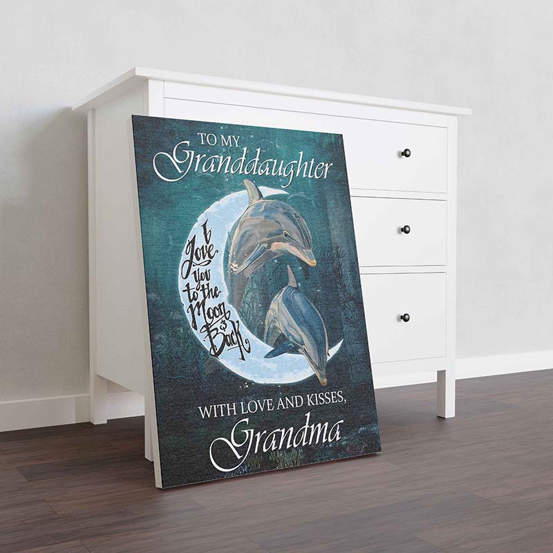Skitongifts Wall Decoration, Home Decor, Decoration Room Dolphin To Granddaughter I Love You To The Moon & Back With Love & Kisses Grandma TT2112