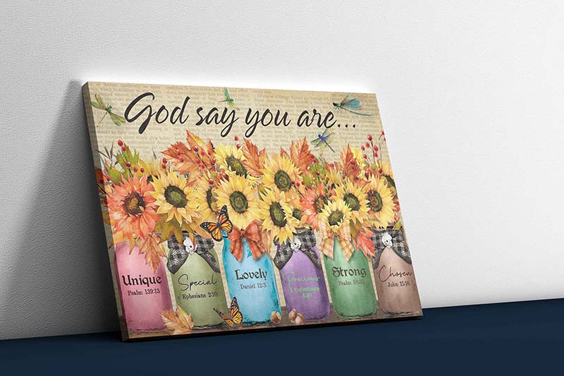 Skitongifts Wall Decoration, Home Decor, Decoration Room Dragonfly And Sunflower God Says You are-TT2303