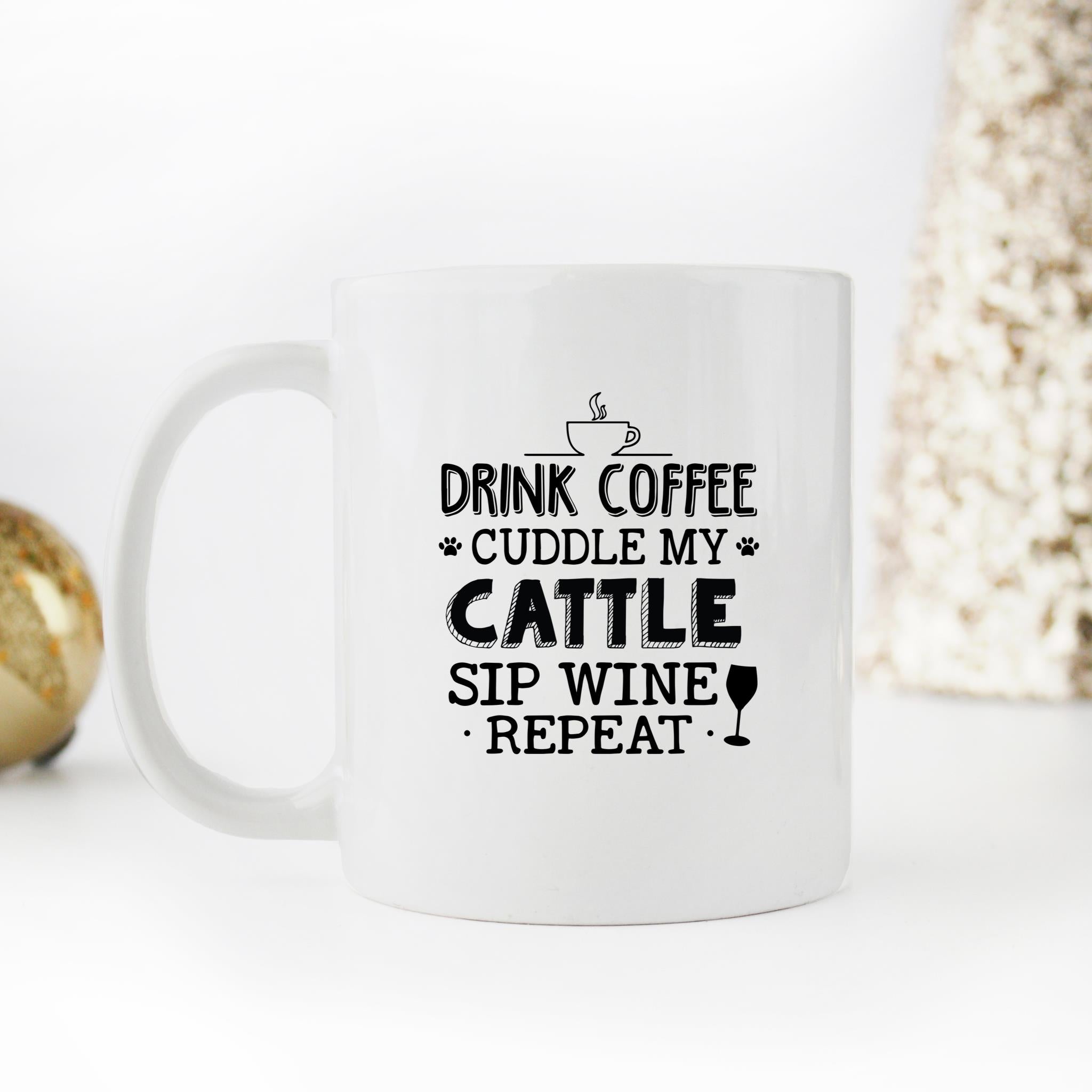 Skitongifts Funny Ceramic Novelty Coffee Mug Drink Coffee Cuddle My Cattle Sip Wine Repeat Xk1KiAp