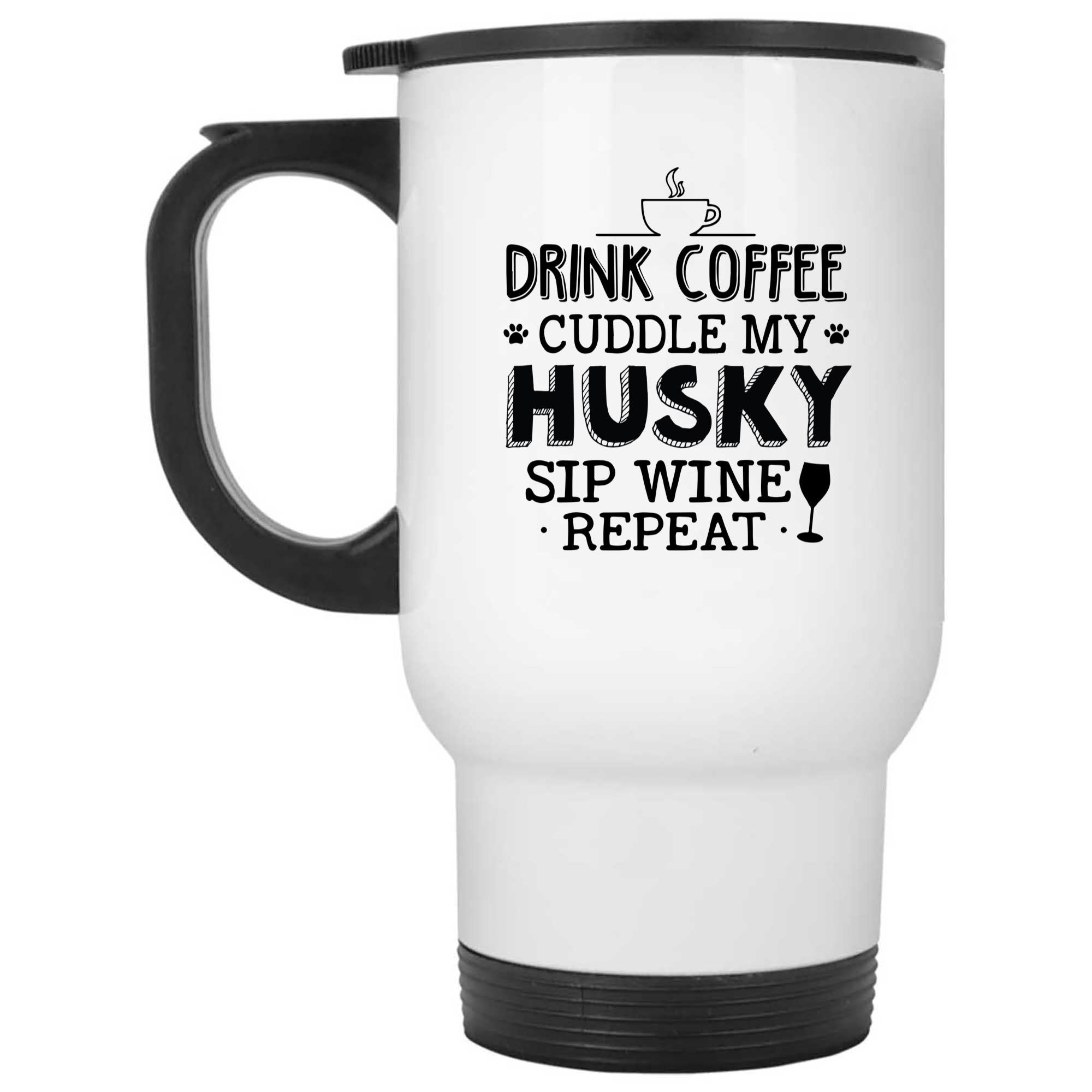 Skitongifts Funny Ceramic Novelty Coffee Mug Drink Coffee Cuddle My Husky Sip Wine Repeat AH7Vibv