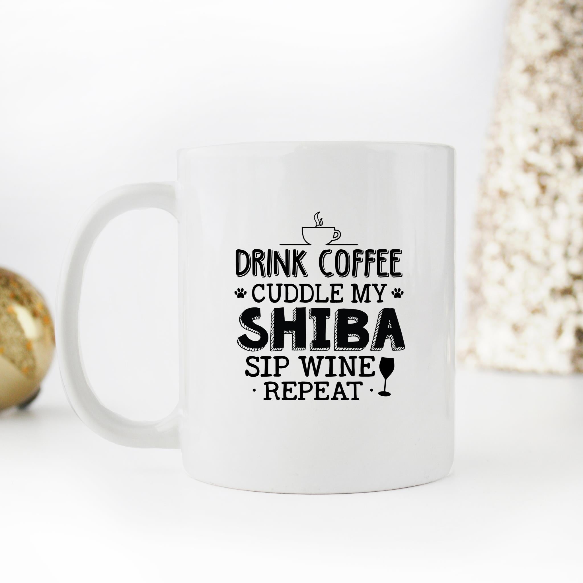 Skitongifts Funny Ceramic Novelty Coffee Mug Drink Coffee Cuddle My Shiba Sip Wine Repeat 0MH5aqw