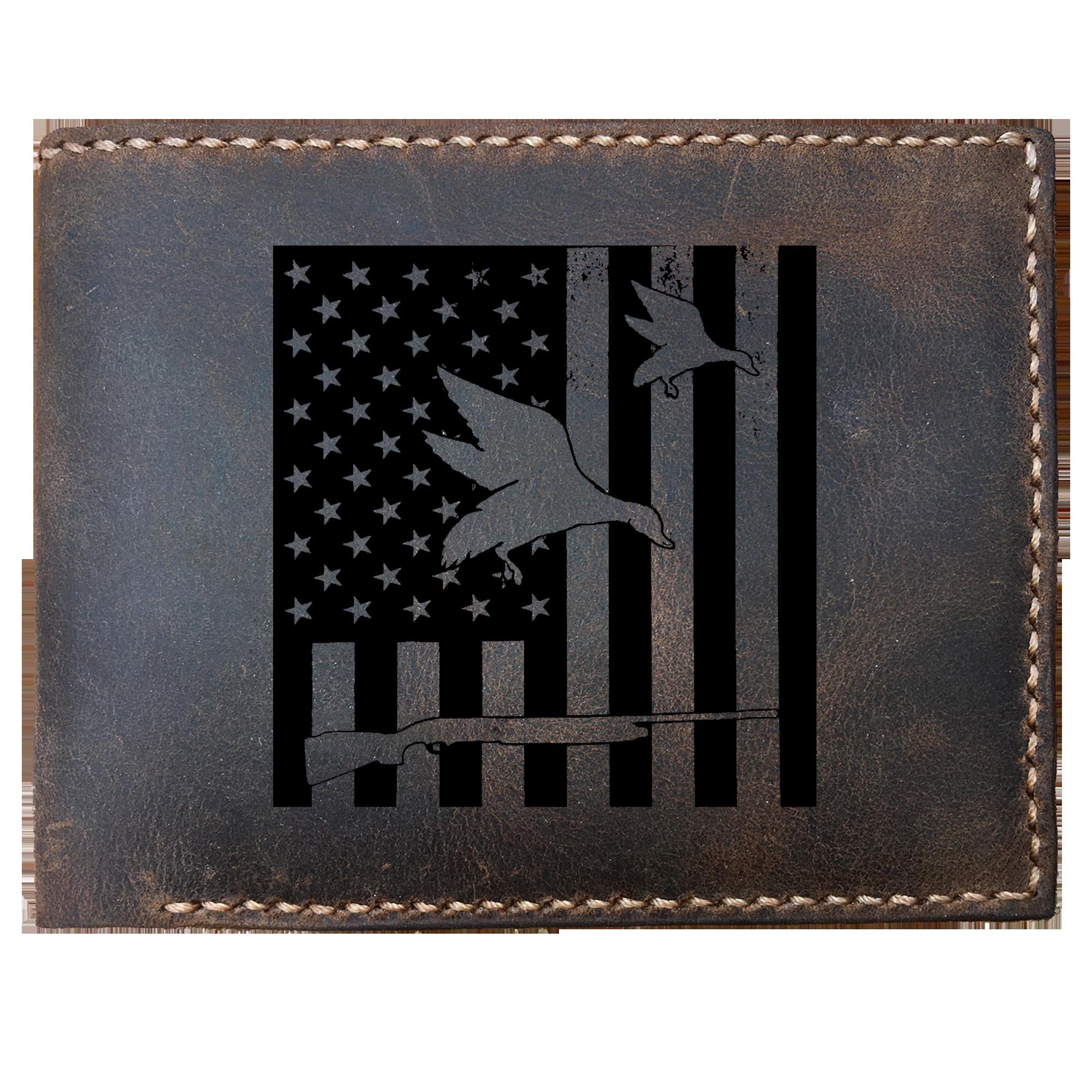 Skitongifts Funny Custom Laser Engraved Bifold Leather Wallet For Men, Duck Hunt Hunting