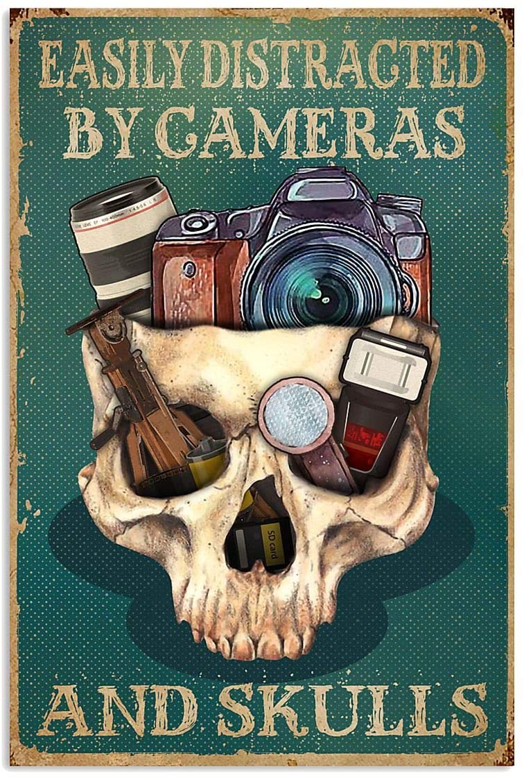 Easily Distracted By Cameras And Skulls Skeleton Halloween Theme Hobby Photography Quote 1