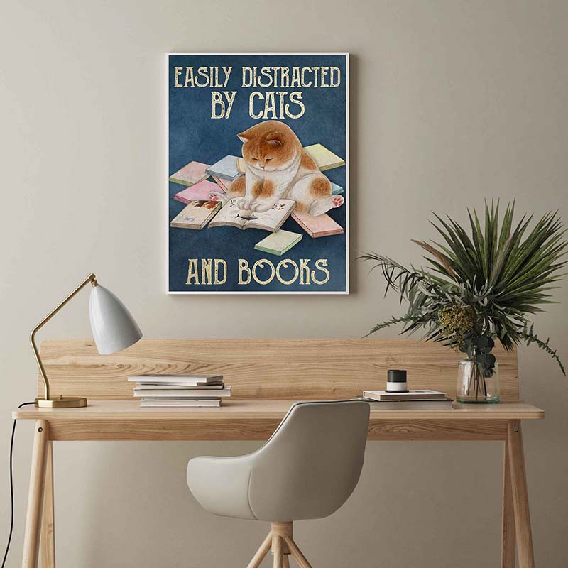 Skitongifts Wall Decoration, Home Decor, Decoration Room Easily Distracted By Cats And Books-TT2803