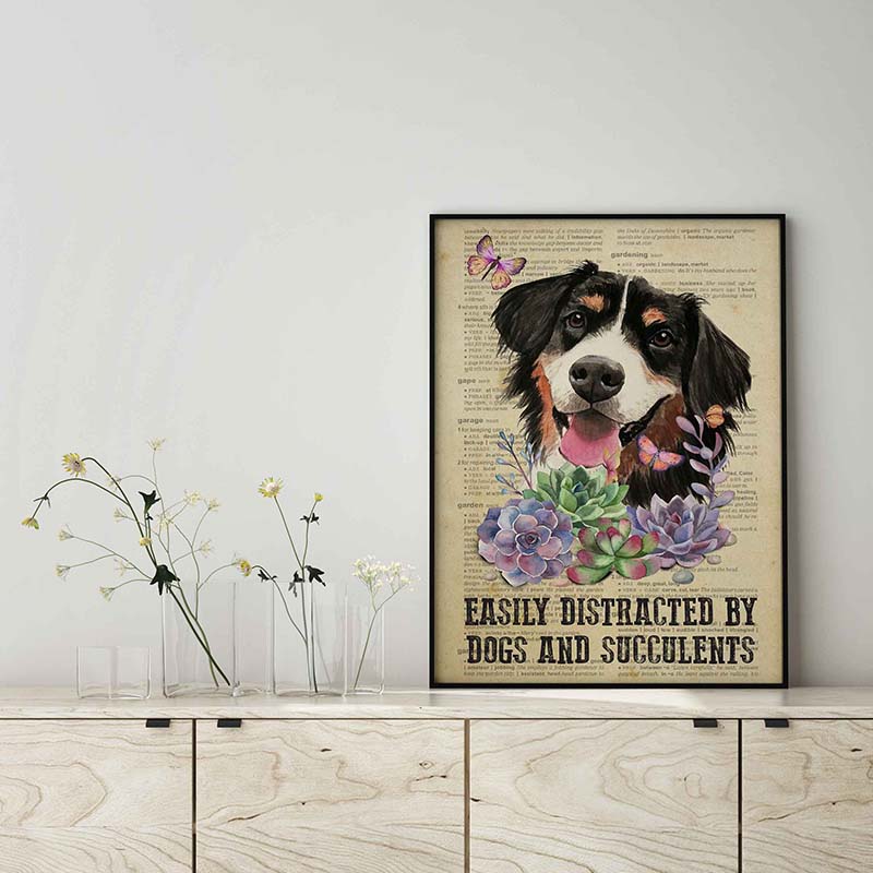 Skitongifts Wall Decoration, Home Decor, Decoration Room Easily Distracted By Dogs And Succulents TT1203