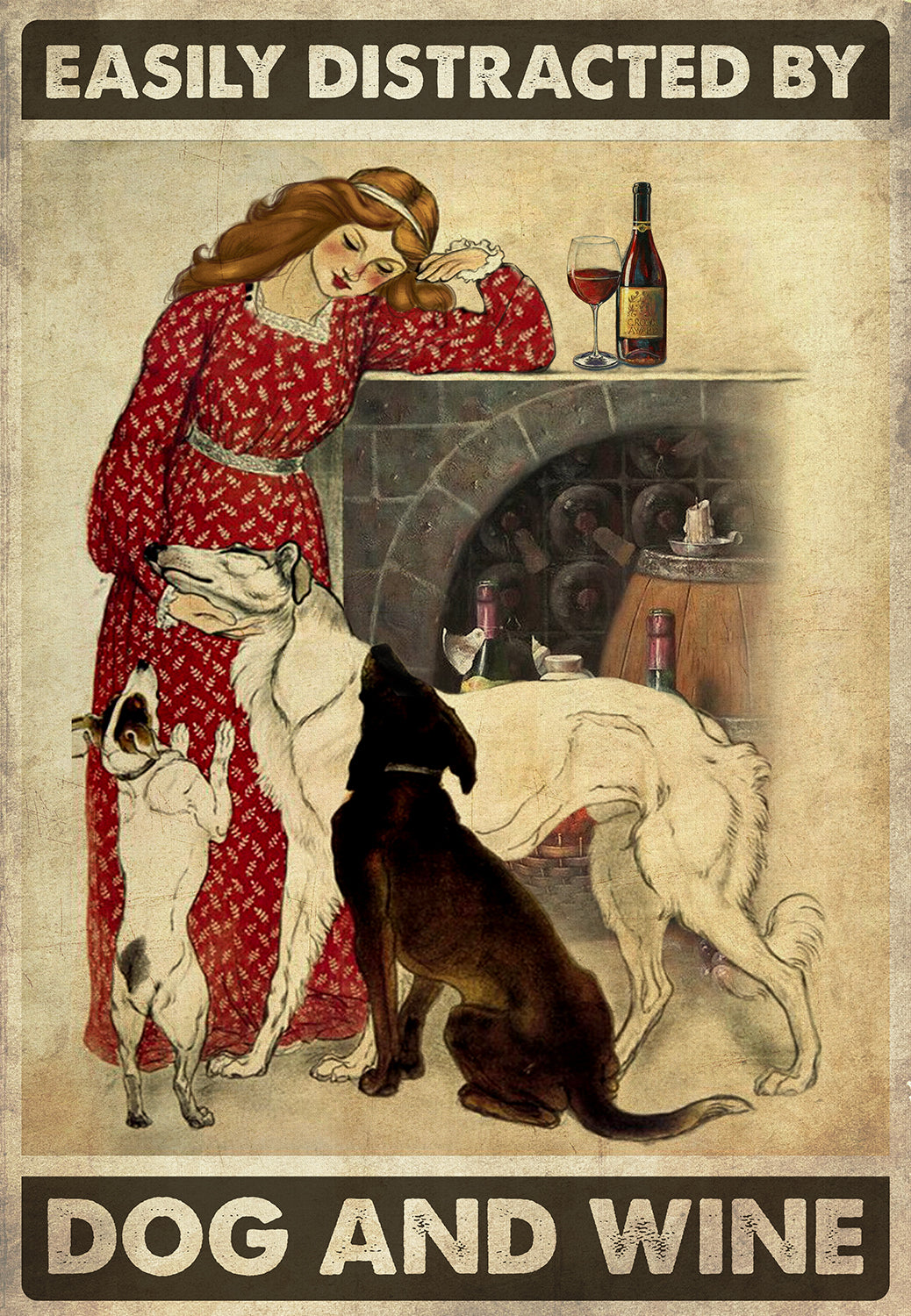 Easily Distracted By Dogs And Wine-MH3007