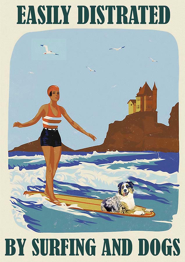 Easily Distracted By Surfing and Dog Girl Australian Shepherds-TT0110