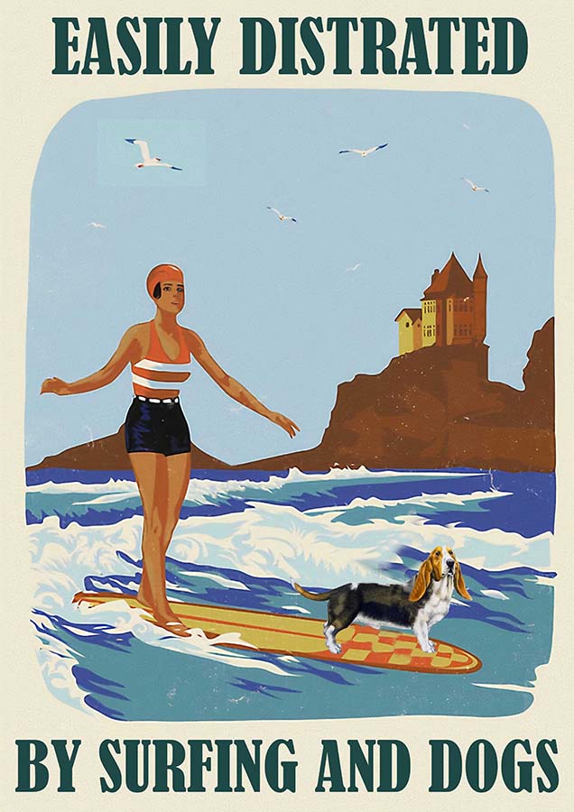 Easily Distracted By Surfing and Dog Girl Basset Hound-TT0110