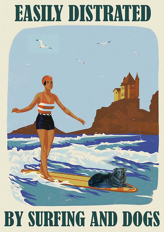 Easily Distracted By Surfing and Dog Girl Border Collie-TT0110